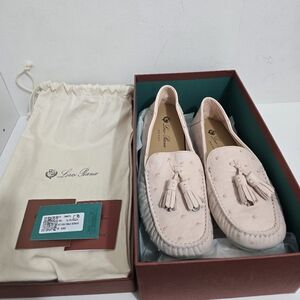 Loro Piana Dot Sole Walk Ostrich Loafers in Light Pink, (Size 36.5) NEW w BOX
